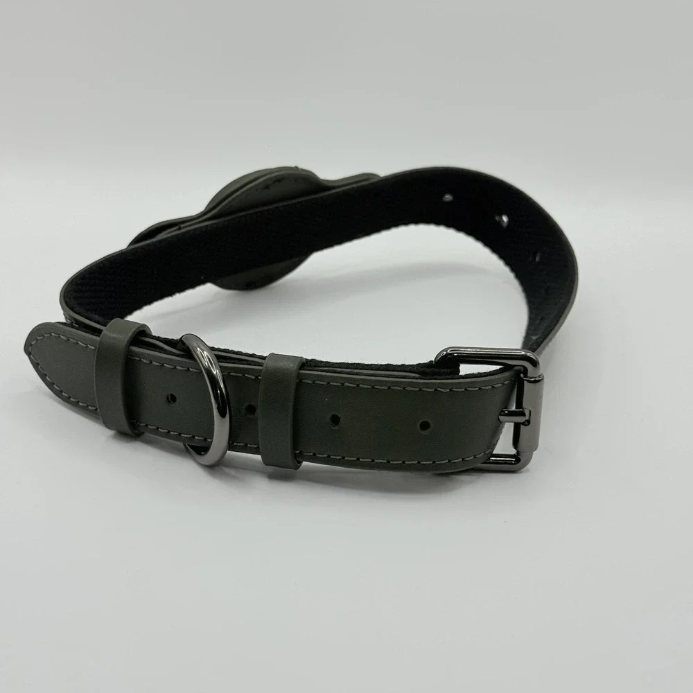 MODUS Adjustable Dog Collar with AirTag Holder Olive Green Size L 12.5-21